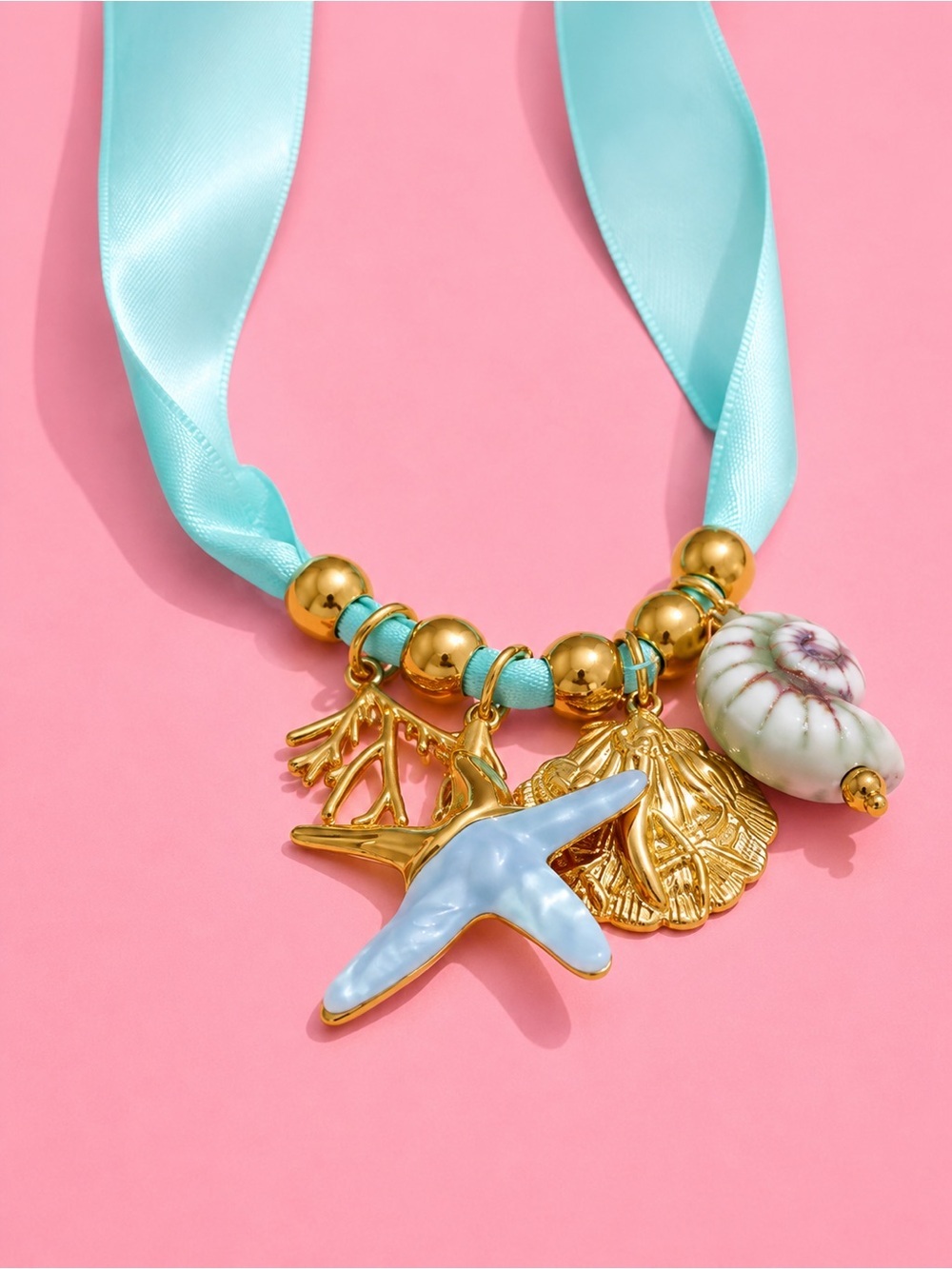 Starfish Beachy Gold Charm Saten Choker Necklace - Picture 4 of 4